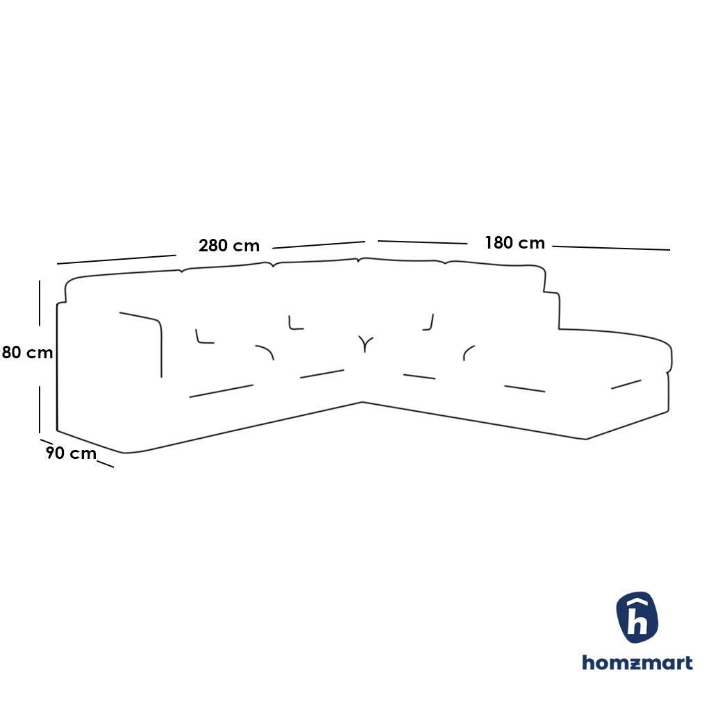 Natural Wood L-Shape Sofa - Grey - 280×180×80×90 cm