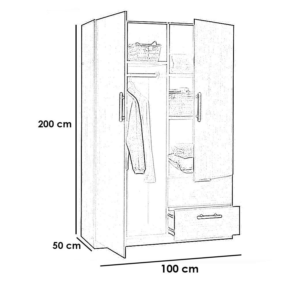 European Union Wood Wardrobe 2 Shutters Dark Brown - 100x200x50 cm