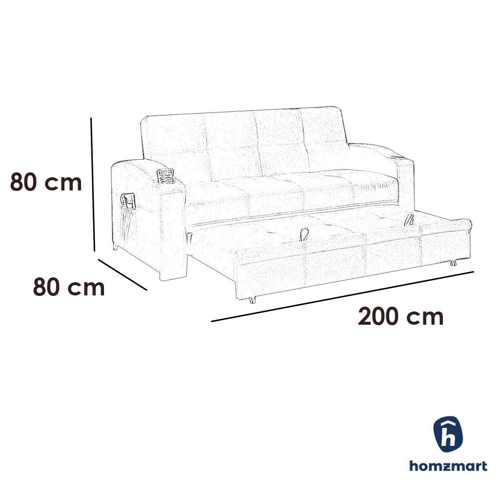 Natural Wood and Velvet Sofa Bed - brown