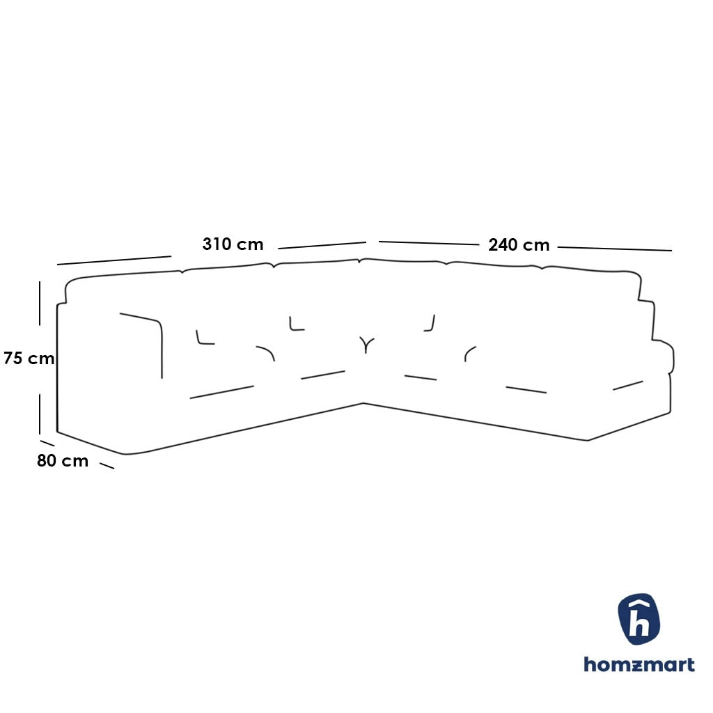Natural Wood and Linen fabric U-Shape Sofa - Blue