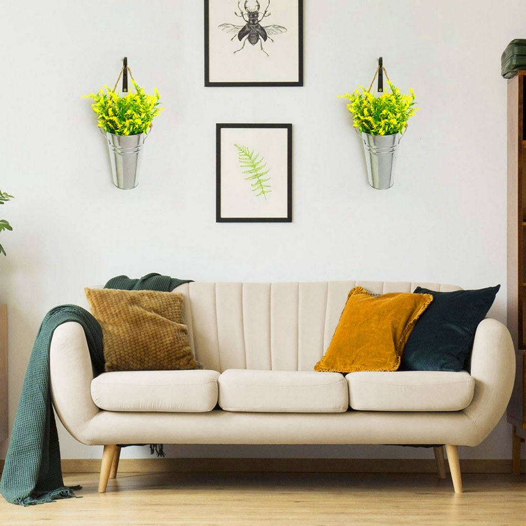 Natural Wood and Velvet Fabric 2 Seaters Sofa - Light Beige