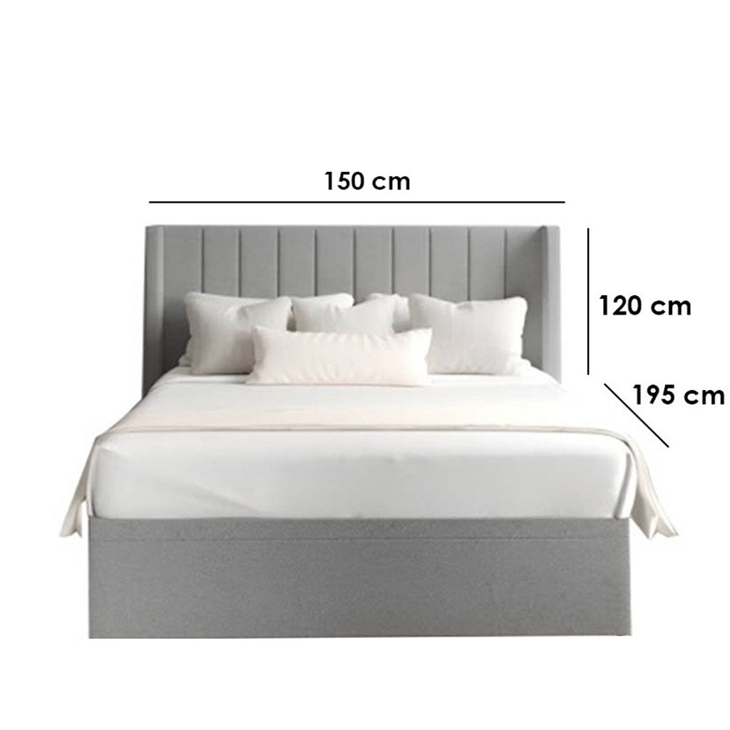 Natural wood and European union wood and Velvet Fabric Queen Bed 120x150x195 cm - Grey