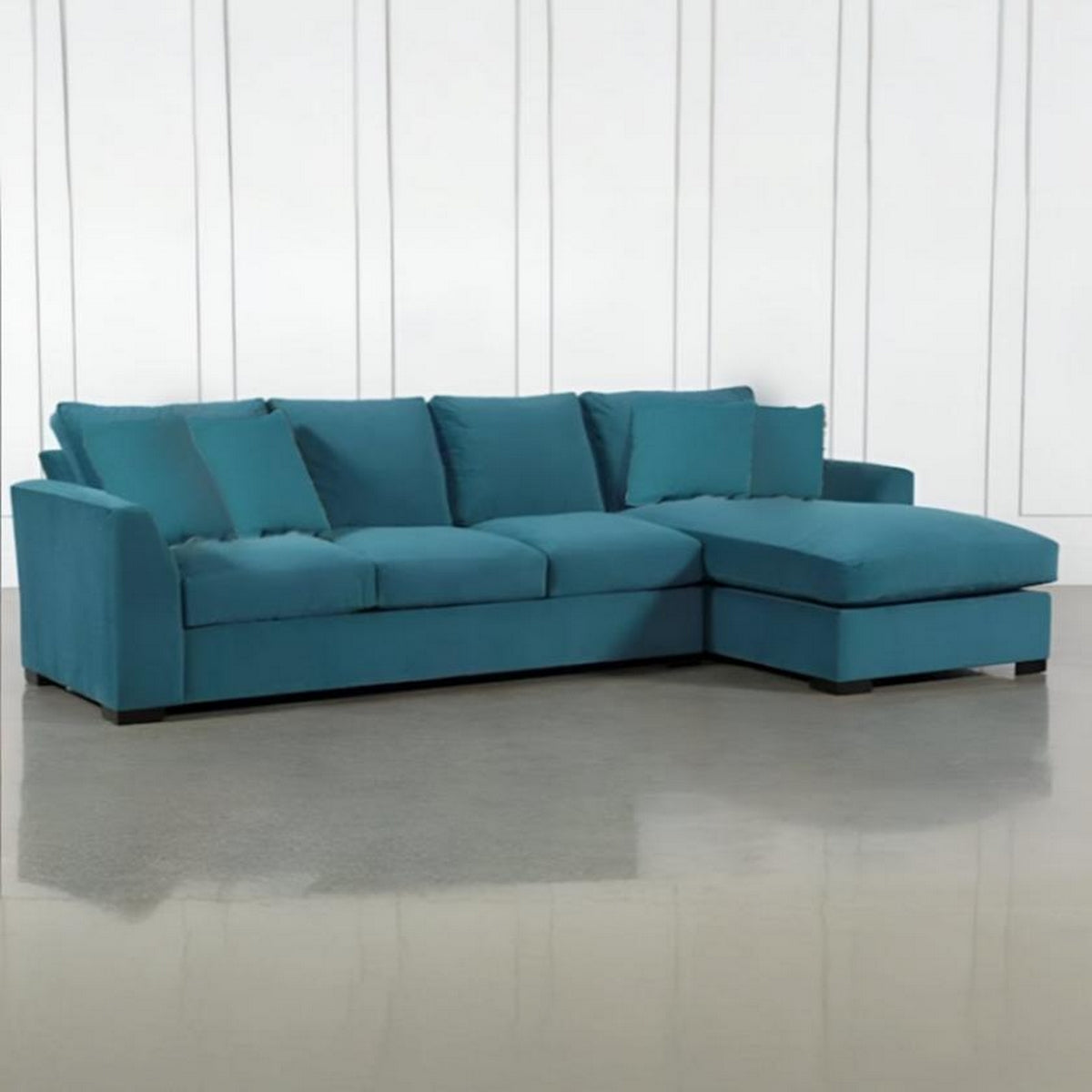 Natural Wood and Velvet Fabric L-Shape Sofa - Blue