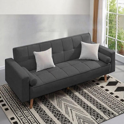 Natural wood and Velvet Fabric Sofa Bed - Grey