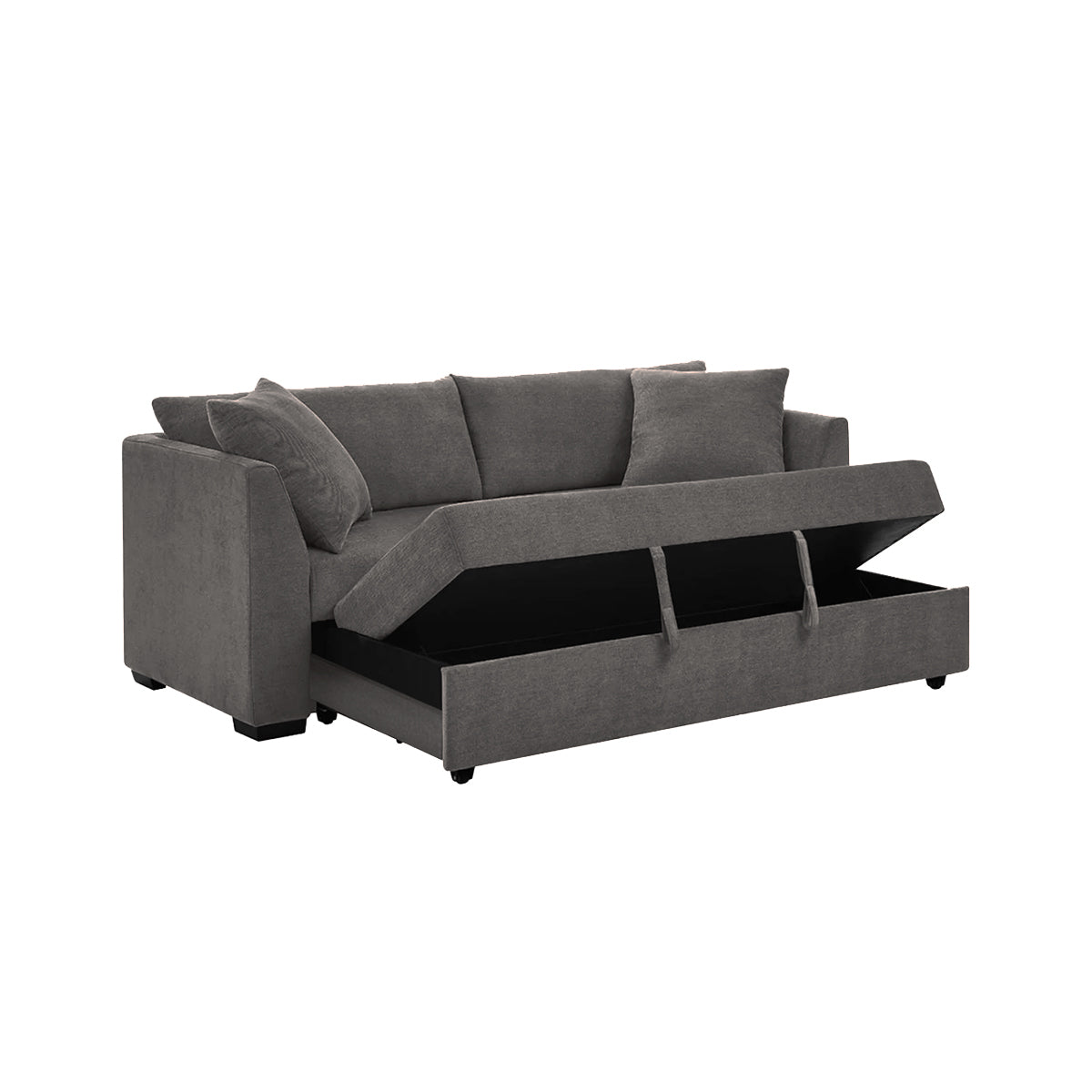 Natural Wood and Linen Fabric Sofa Bed - Grey