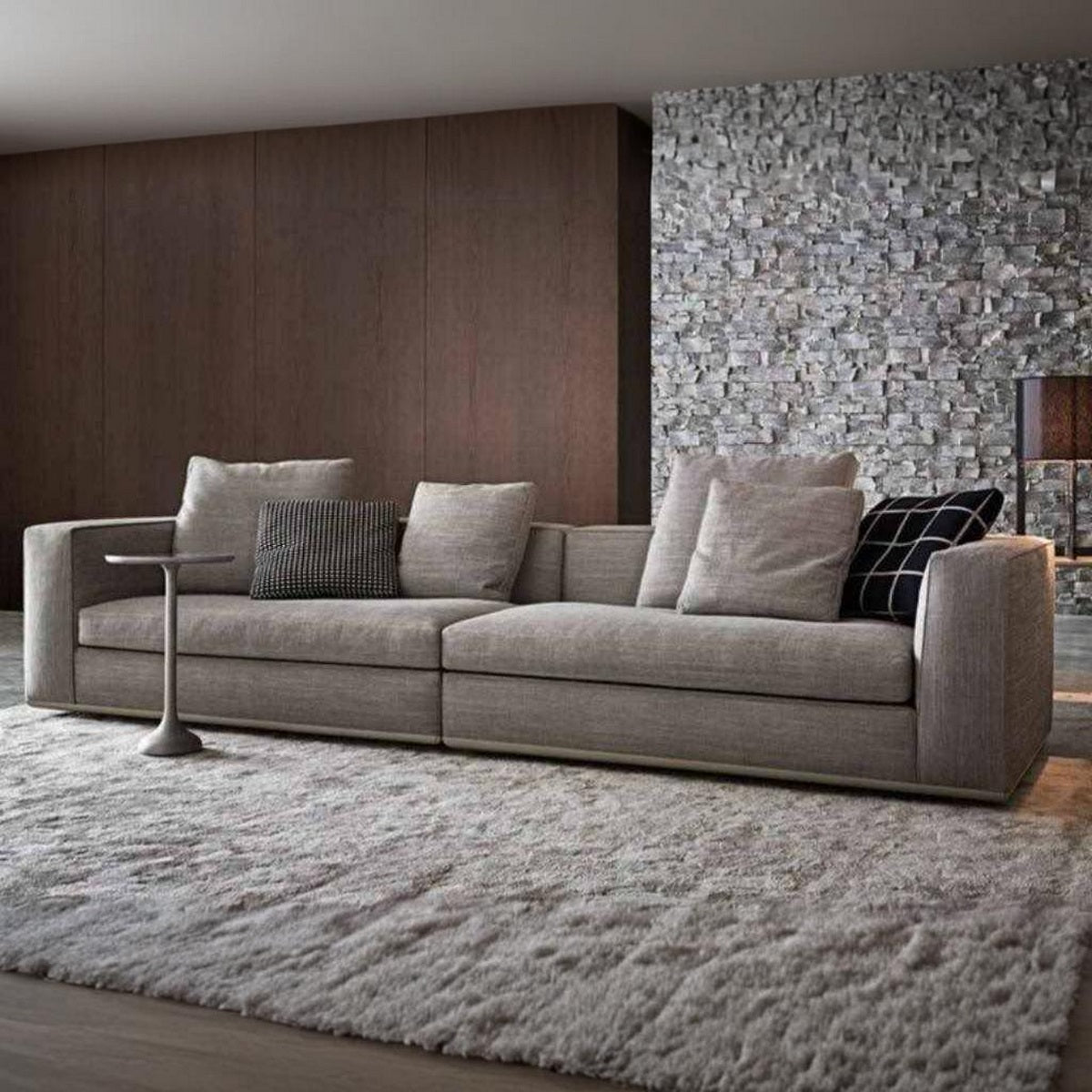 Beech Wood and Linen Wood 3 Seater Sofa - Beige