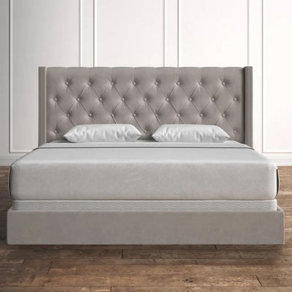 Natural wood and European union wood and Velvet Fabric Super King Bed 120×180×195 cm - Beige