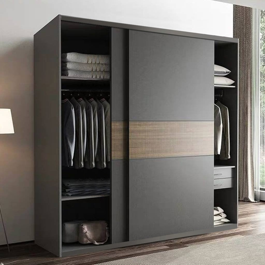 European Union Wood Wardrobe 2 Shutters Grey and Brown - 200×160×60 cm