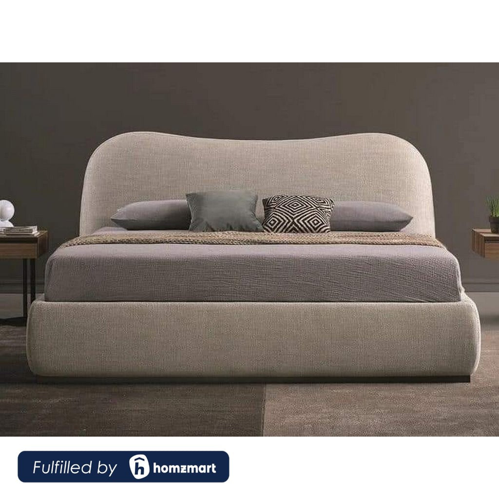 Natural wood and European union wood and Velvet Fabric King Bed 120×160×195 cm - Beige