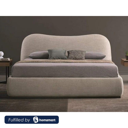 Natural wood and European union wood and Velvet Fabric King Bed 120×160×195 cm - Beige