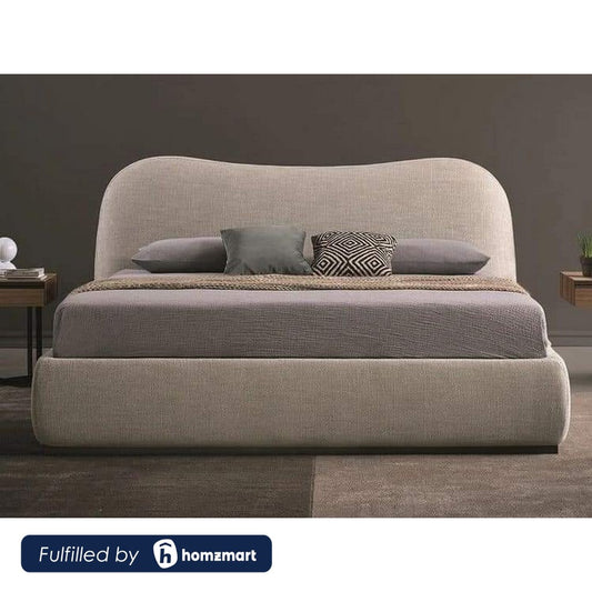 Natural wood and European union wood and Velvet Fabric King Bed 120×160×195 cm - Beige