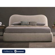 Natural wood and European union wood and Velvet Fabric King Bed 120×160×195 cm - Beige