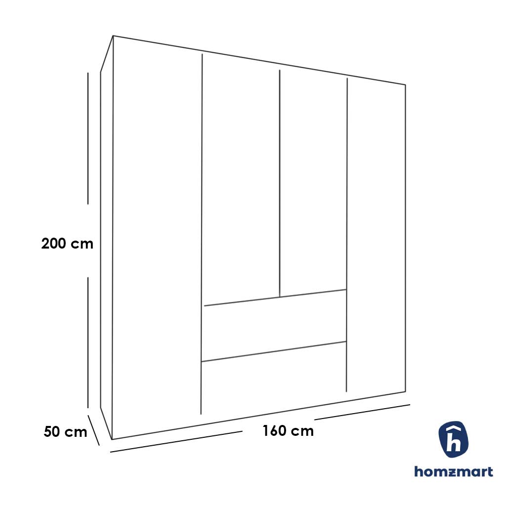 European Union Wood Wardrobe 4 Shutters White - 200x160x50 cm