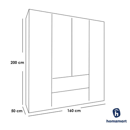European Union Wood Wardrobe 4 Shutters White - 200x160x50 cm