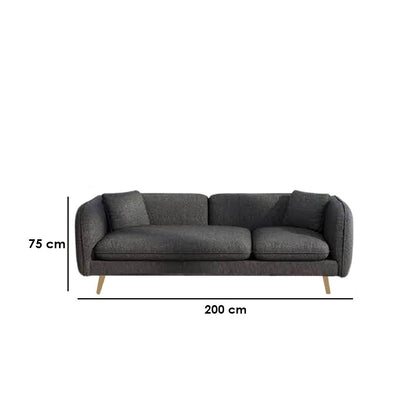 Natural Wood and Linen Fabric 3 Seater Sofa - Dark Grey