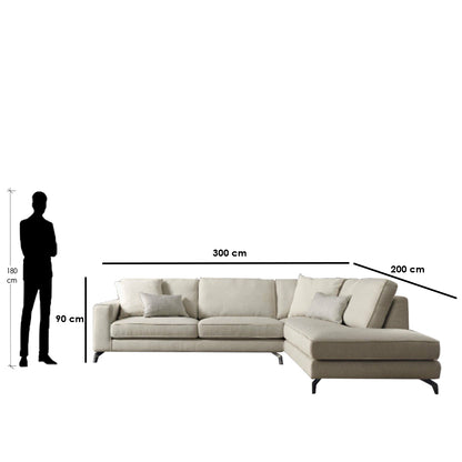Natural Wood L-Shape Sofa - Beige