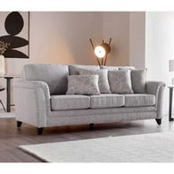 Beech Wood And Linen  3 Seaters Sofa - Grey