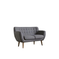 Natural Wood and and linen Modern 2 Seats Sofa - Grey