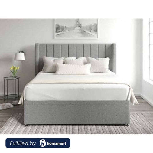Natural wood and European union wood and Velvet Fabric Queen Bed 120x150x195 cm - Grey