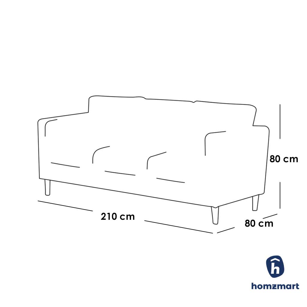 Natural Wood and Velvet Fabric 3 Seater Sofa - Off White