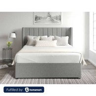Natural wood and European union wood and Velvet Fabric Queen Bed 120x150x195 cm - Grey
