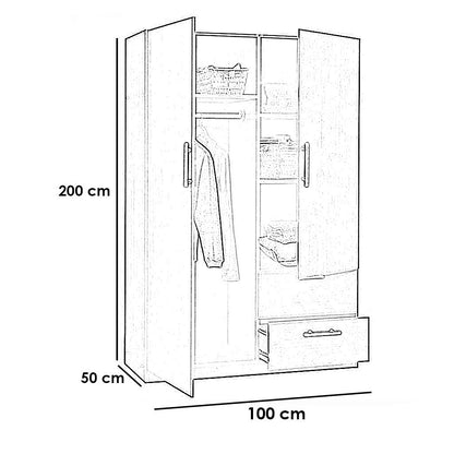 European Union Wood Wardrobe 2 Shutters Dark Brown - 100x200x50 cm