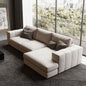 Natural Wood and Linen Fabric L-Shape Sofa - Off-White