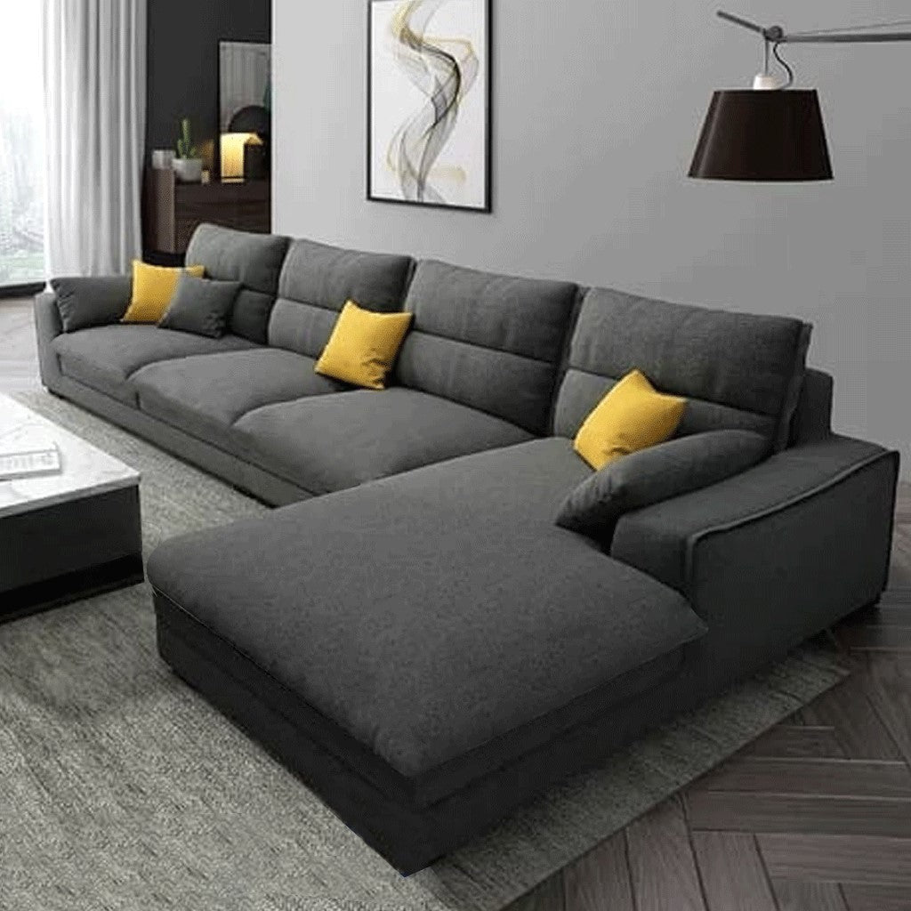 Natural Wood L-Shape Sofa - Grey - 280×180×80×90 cm