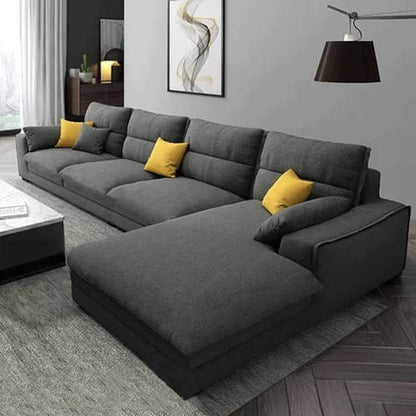 Natural Wood L-Shape Sofa - Grey - 280×180×80×90 cm