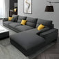 Natural Wood and Linen Fabric L-Shape Sofa - Grey