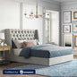 Natural wood and European union wood and Velvet Fabric Super King Bed 120×180×195 cm - Beige