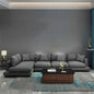 Natural Wood and Linen Fabric L-Shape Sofa - Grey