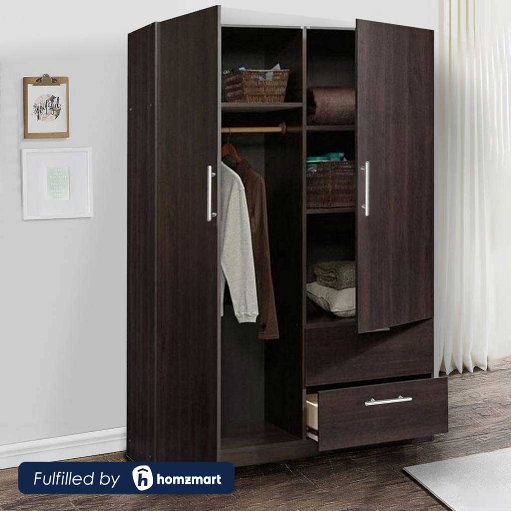 European Union Wood Wardrobe 2 Shutters Dark Brown - 100x200x50 cm