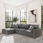 Natural Wood and Linen L-Shape Sofa  - Grey