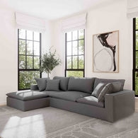 Natural Wood and Linen L-Shape Sofa  - Grey
