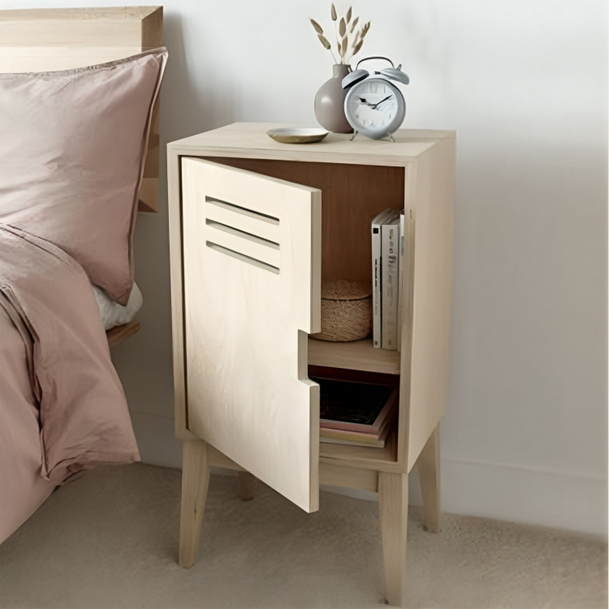 MDF Wood Bedside Table Beige - 60x40x40  cm
