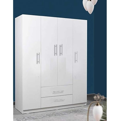 European Union Wood Wardrobe 4 Shutters White - 200x160x50 cm