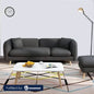Natural Wood and Linen Fabric 3 Seater Sofa - Dark Grey