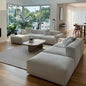 Natural Wood and Linen Modern Living Room Set 4 pieces - Off-White