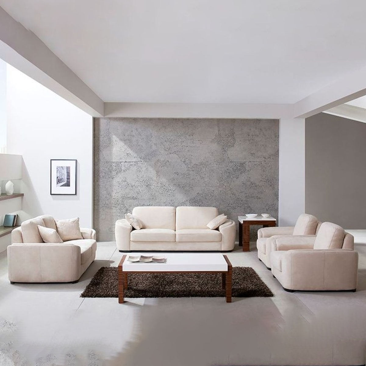 Natural Wood Living Room 4 Pieces - Beige