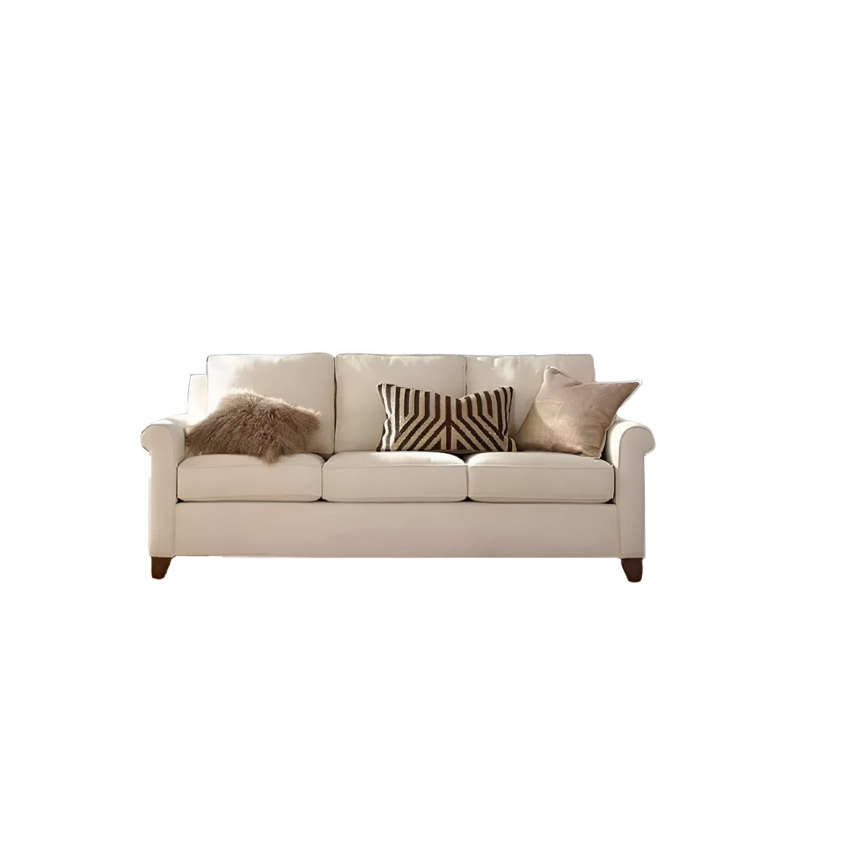 Natural Natural Wood and Linen Fabric 3 Seater Sofa - Off White