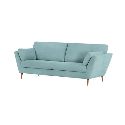 Natural Wood and Velvet Fabric 3 Seater Sofa - Blue