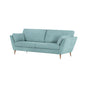 Natural Wood and Velvet Fabric 3 Seater Sofa - Blue