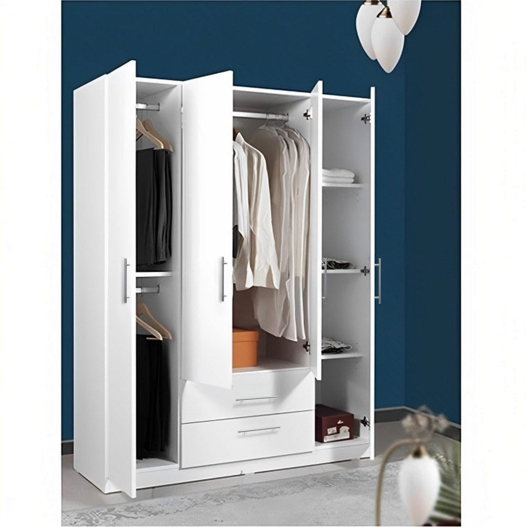 European Union Wood Wardrobe 3 Shelves - White - 210×140×45 Cm