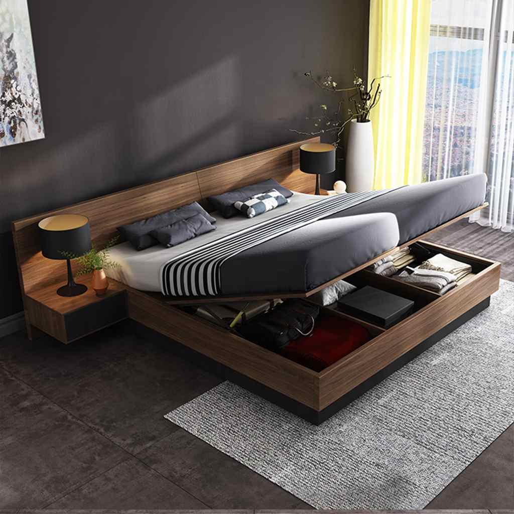 MDF King Bed With 2 Commodes - Brown and Grey