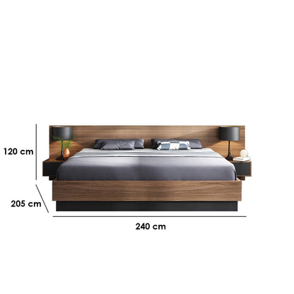 MDF King Bed With 2 Commodes - Brown and Grey