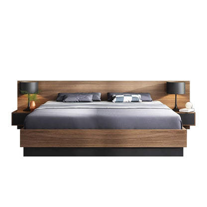 MDF King Bed With 2 Commodes - Brown and Grey