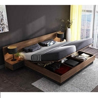 MDF King Bed With 2 Commodes - Brown and Grey