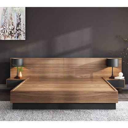 MDF King Bed With 2 Commodes - Brown and Grey