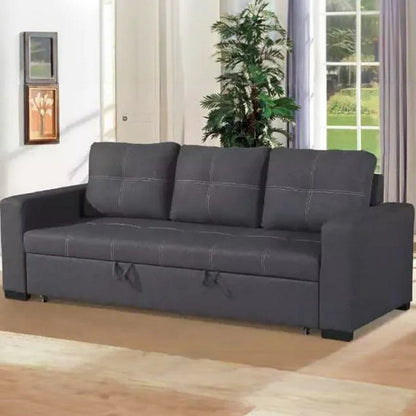 Natural Wood and linen Sofa Bed - grey